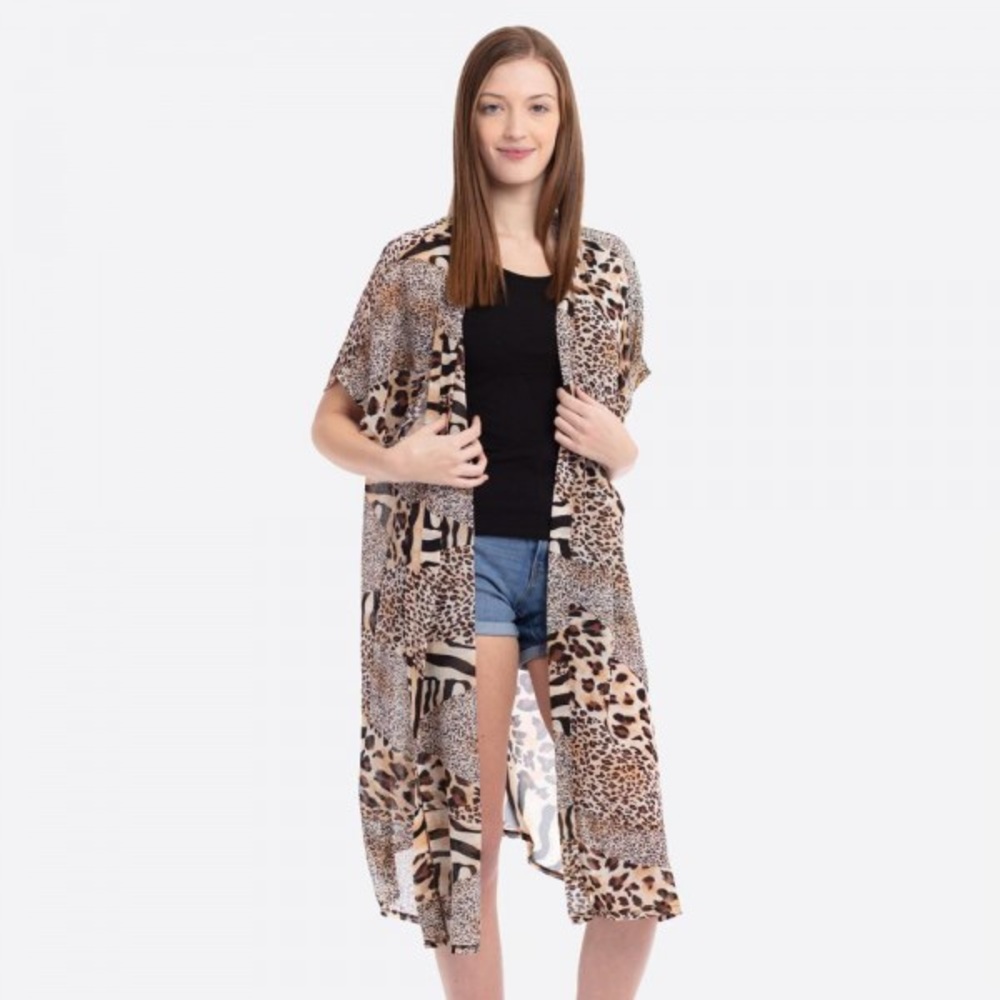 Women’s Brown leopard print kimono duster cover up